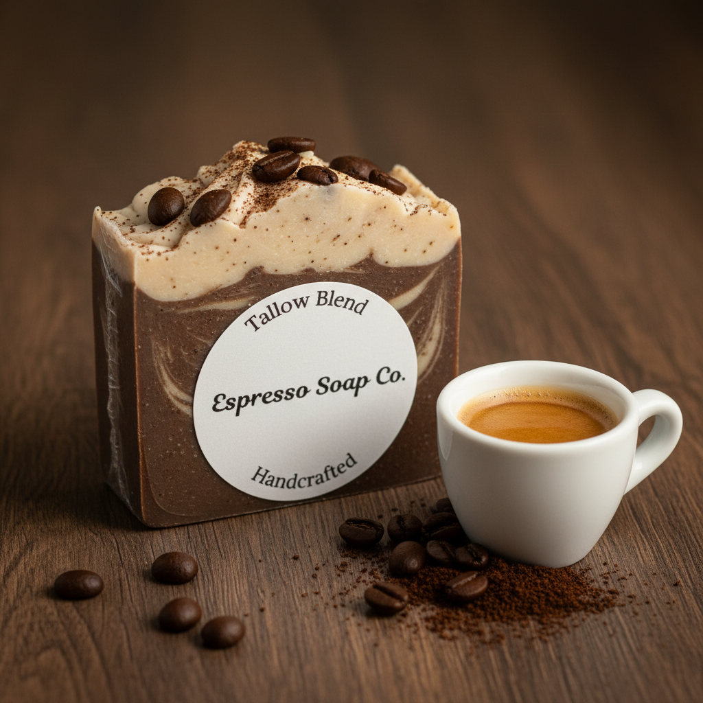 Espresso Self handmade tallow soap bar with coffee grounds and espresso martini scent